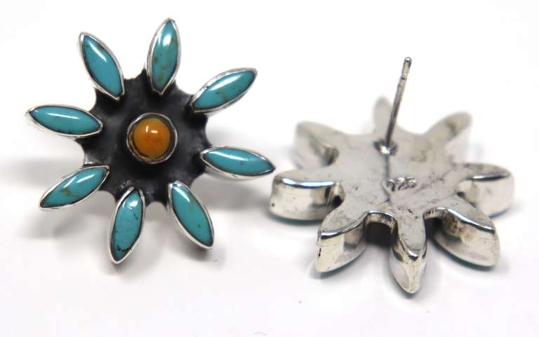Sterling Silver Turquoise Sun Flower Earrings