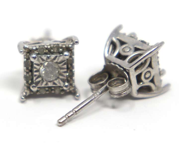 Lot of 3 Sterling Silver Cubic Zirconia Stud Earrings