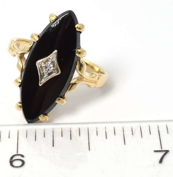 Mysterious Onyx & Diamond Accent Ring in Yellow Gold