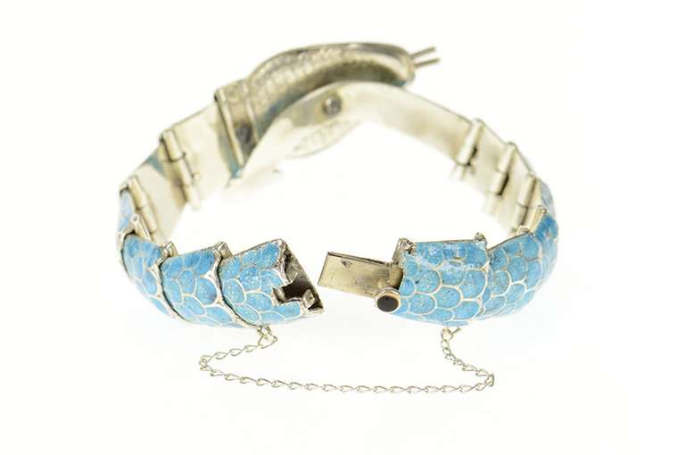 Sterling Silver Melesio Villarreal Taxco Enamel Ornate Snake Bracelet