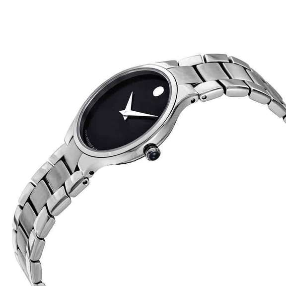 Movado Serio Black Dial Stainless Steel Ladies Watch