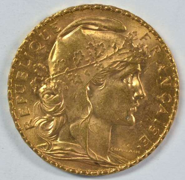 Gem BU 1911 France 20 Francs Gold 'Rooster' coins