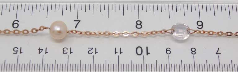 Charming Rose Quartz and Pearl Station Necklace