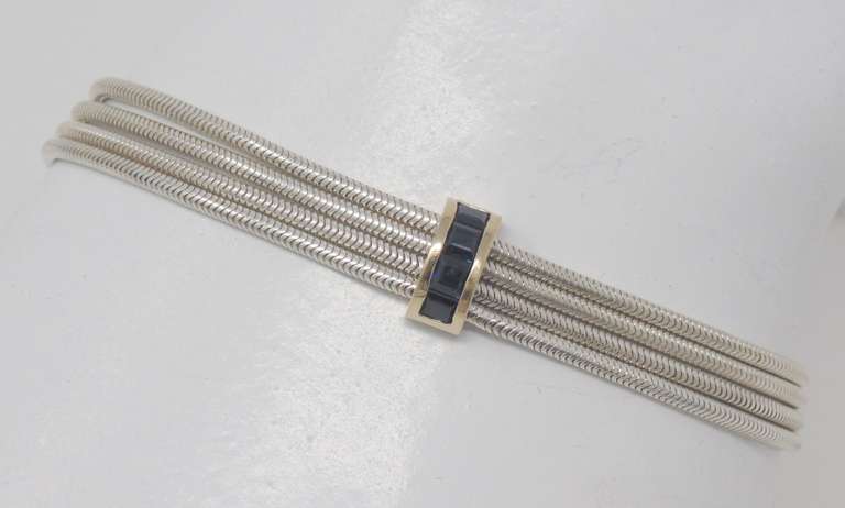 Multi Strand Sterling Silver & 18kt Sapphire Bar Bracelet