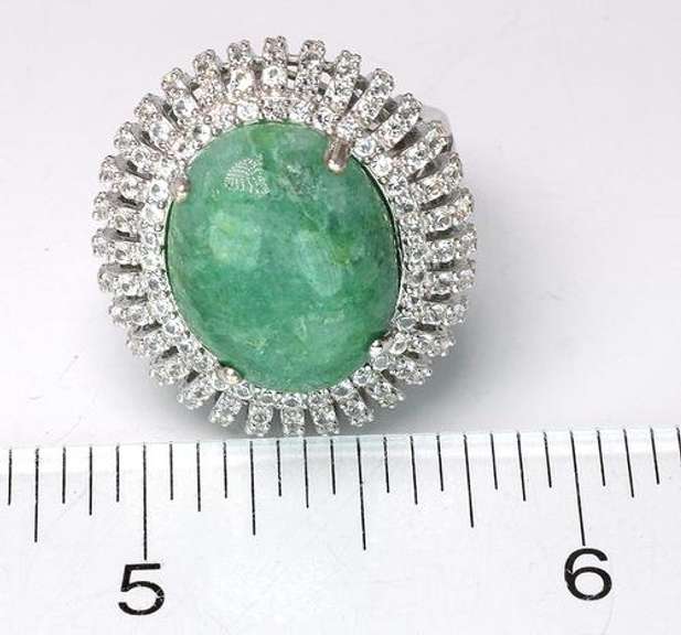Awesome Massive 10.8CTS Natural Emerald & White Sapphire Ring in Sterling Silver
