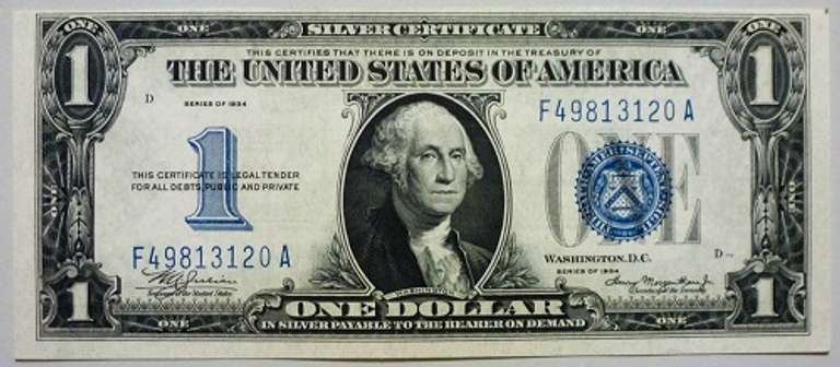 Crisp Exceptional 1934 Funny Back $1 Silver Certificate!