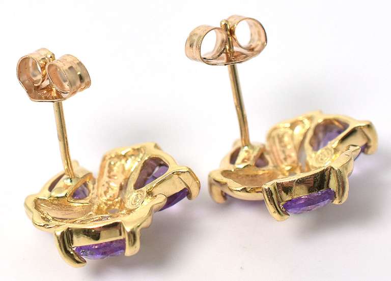 Fun Amethyst Earrings in Yellow Gold