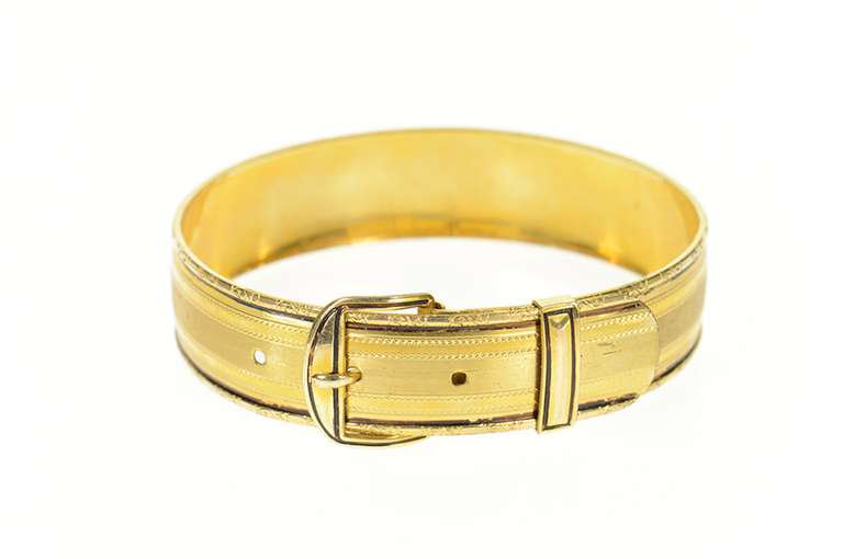 Gold Filled Retro Ornate Belt Buckle Etched Bangle Bracelet