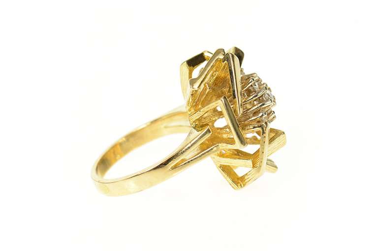 18K Yellow Gold 0.27 Ctw Retro Geometric Diamond Cluster Ring