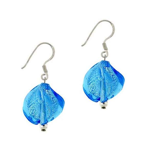 Sterling Silver Aqua Blue Twisted Foil Glass Dangle Earrings