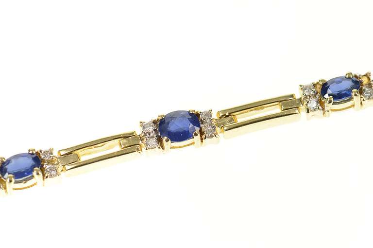 14K Yellow Gold Natural Sapphire Diamond Accent Bar Link Bracelet