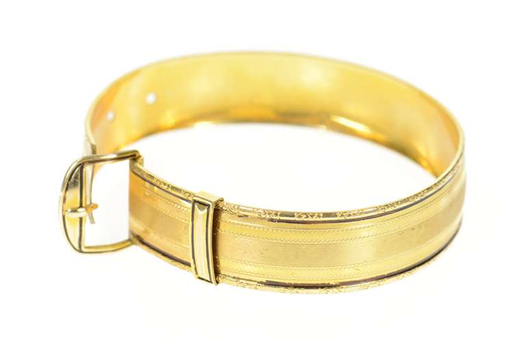 Gold Filled Retro Ornate Belt Buckle Etched Bangle Bracelet