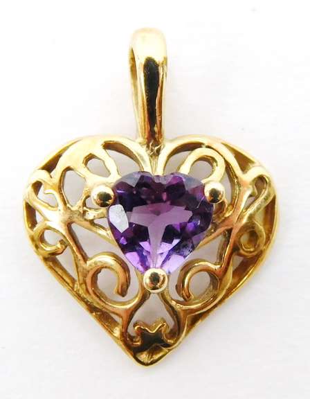 Vintage 10K Filigree Amethyst Heart Pendant