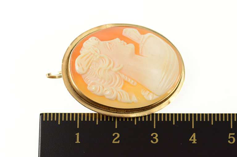 14K Yellow Gold Victorian Ornate Carved Shell Cameo Lady Pendant/Pin