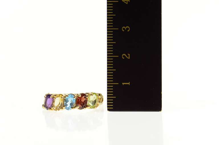 10K Yellow Gold Amethyst Blue Topaz Citrine Garnet Peridot Band Ring