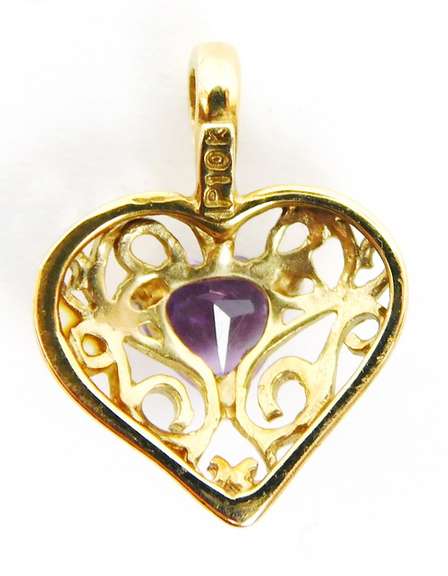 Vintage 10K Filigree Amethyst Heart Pendant