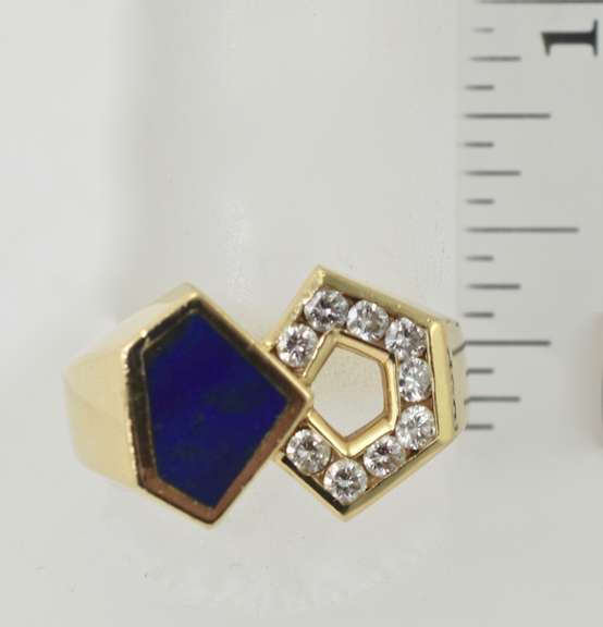 Contemporary Unisex Lapis and Diamond 14K Ring