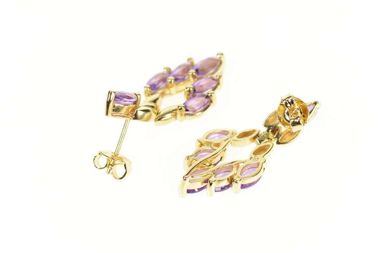 14K Yellow Gold Marquise Amethyst Chevron Dangle Statement Earrings