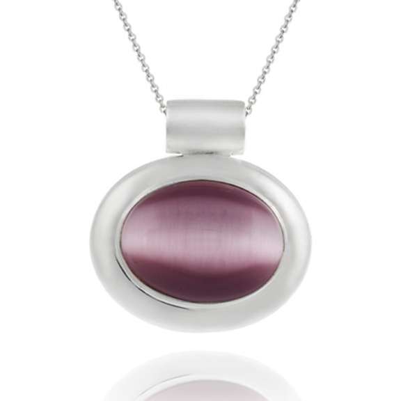 Sterling Silver Bold polished Lavender Cats Eye Slide/Pendant