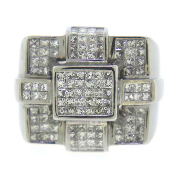 Majestic White Gold apx 5ctw Invisible Set Diamond Men's Ring
