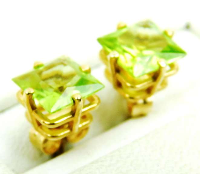 14K Princess Cut Peridot Stud Earrings