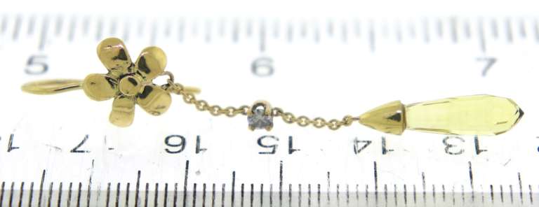Fabulous 18kt Fower Dangle Earrings w Citirne and Diamond