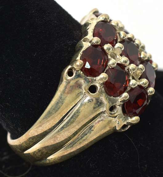 Bold 9-Stone Garnet Ring in Sterling Silver