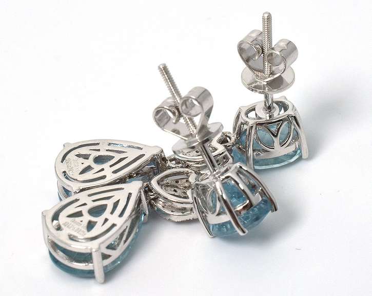 Aquamarine & Diamond Earrings in 14KT