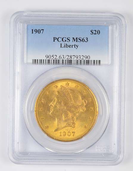 MS63 1907 $20 Liberty Head Gold Double Eagle - Graded PCGS