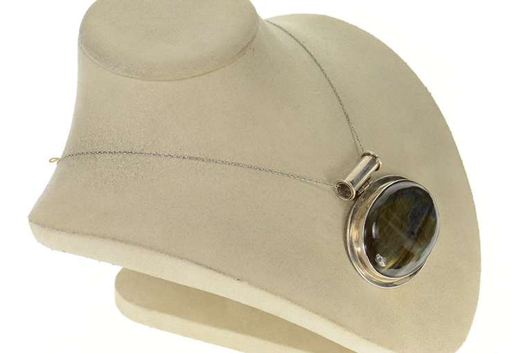 Sterling Silver Oval Natural Labradorite Cabochon Pendant