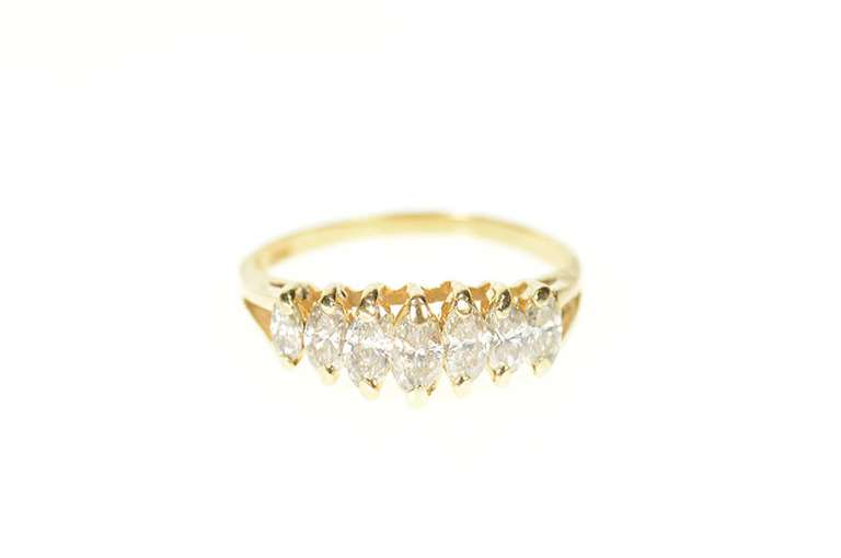14K Yellow Gold 0.74 Ctw Marquise Graduated Diamond Band Ring