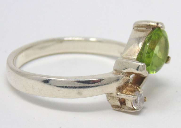 Sterling Silver Peridot & CZ Ring