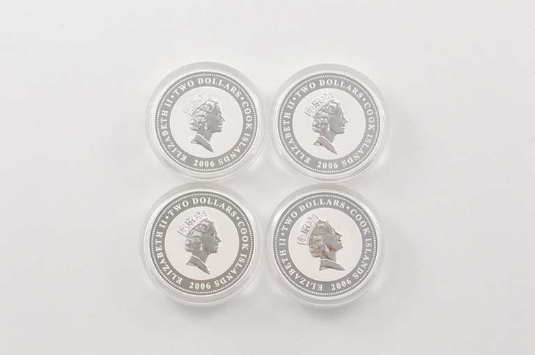 2006 Cook Islands $2 1 Oz Silver Colored Prooflike 4 Coin Set Box/COA