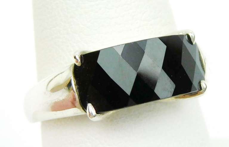 Sleek Sterling Black Onyx Saddle Ring, 9.25