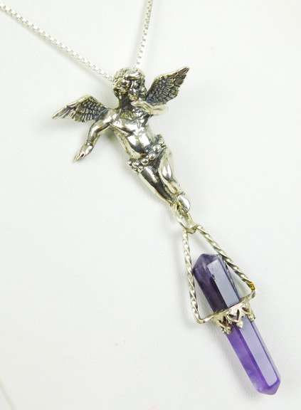 Wonderful Sterling Angel & Amethyst Prism Necklace