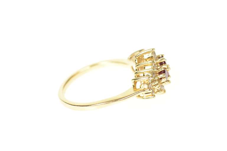 14K Yellow Gold 0.61 Ctw Ruby Diamond Halo Cluster Ring