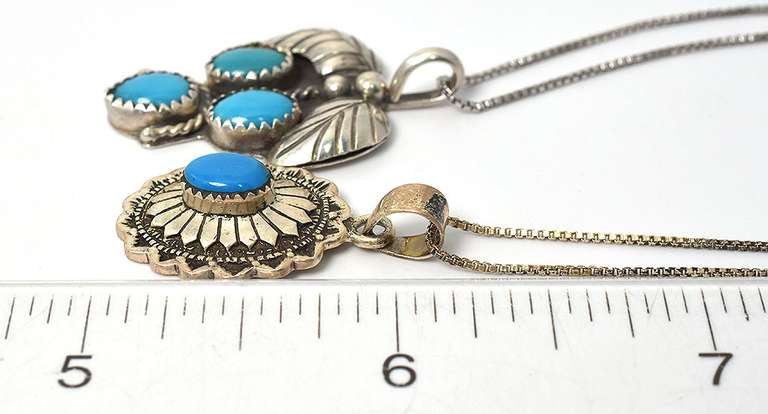 Pair of Native American Turquoise Necklaces in Sterling Silver