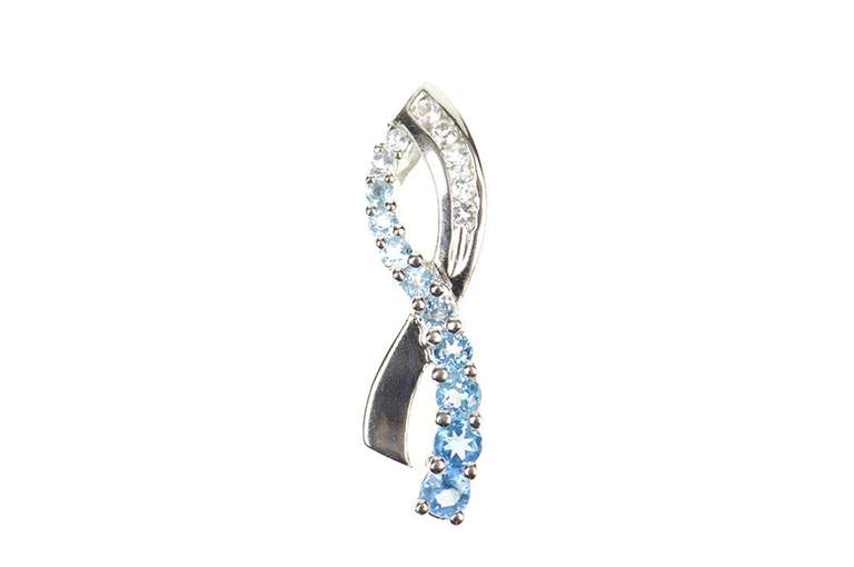 10K White Gold Blue Topaz Cubic Zirconia Criss Cross Wavy Pendant
