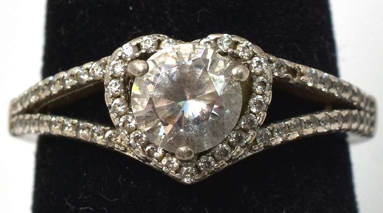 Sterling Silver White Stone Heart Ring