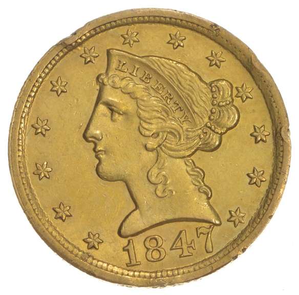 1847-D $5.00 Liberty Head Gold Half Eagle Rim Damage Dahlonega Gold