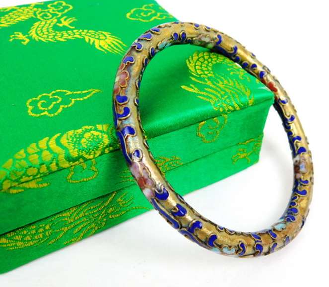Early Chinese Cloisonne Bangle with Silk Box