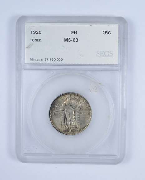 MS63 1920 Standing Liberty Quarter - FH - Toned - Graded by SEGS