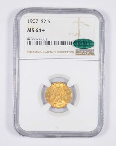 MS64+ CAC 1907 $2.50 Liberty Head Gold Quarter Eagle - Graded NGC