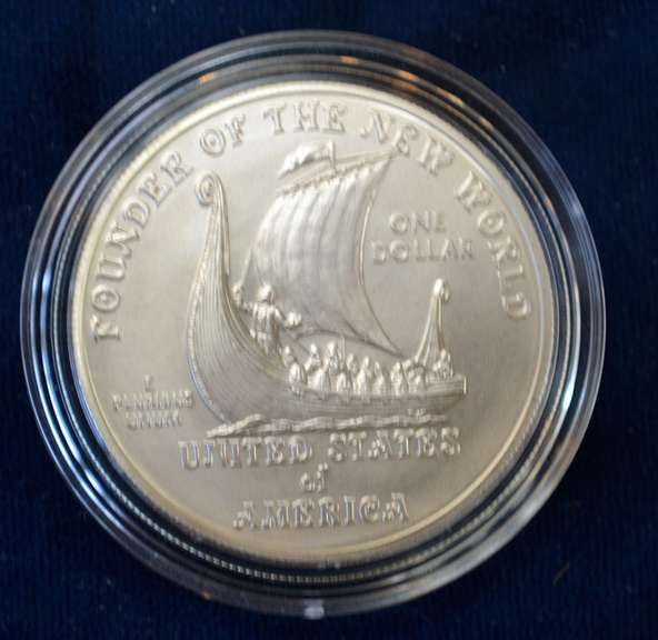2000 Leif Ericson UNC Silver Dollar with box and papers