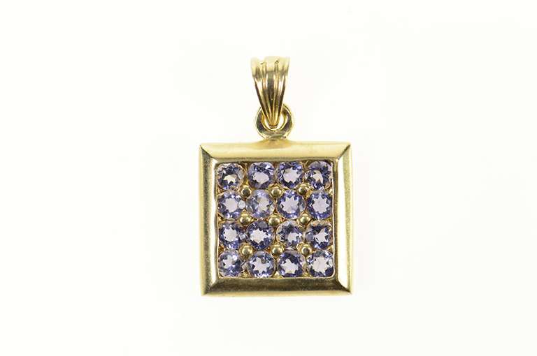 10K Yellow Gold Square Pave Tanzanite Cluster Statement Pendant