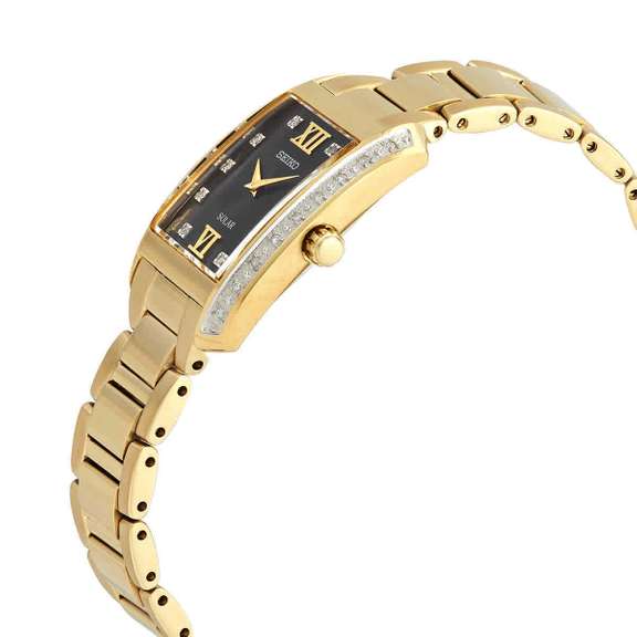 Seiko Diamond Black Dial Yellow Gold-tone Ladies Watch