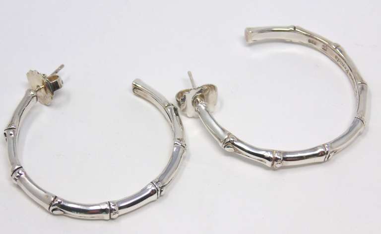 Trendy John Hardy Sterling Silver Bamboo Hoop Earrings