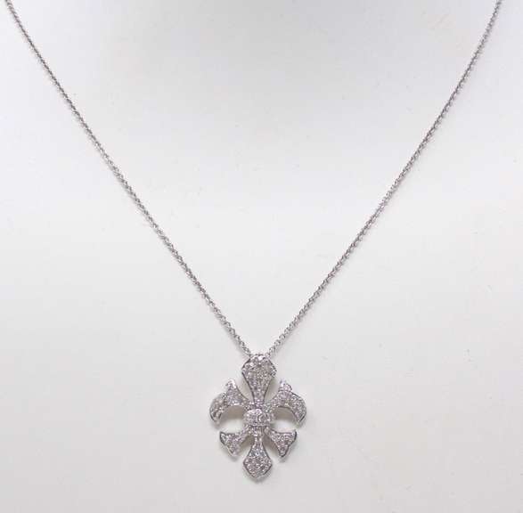 Exciting 14kt White Gold Fleur De Lis Diamond Pave Necklace