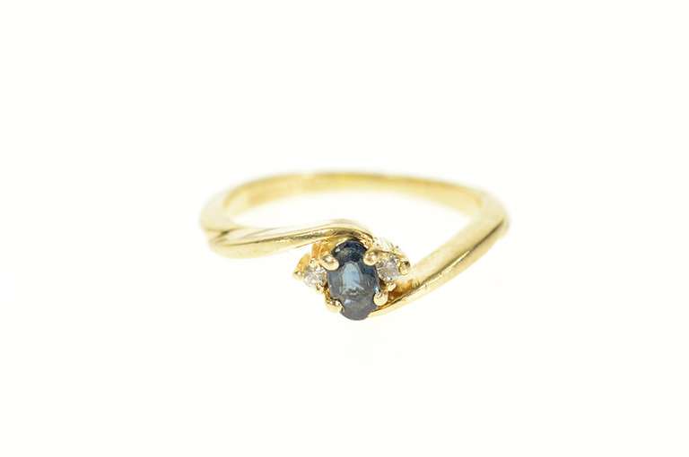 14K Yellow Gold Oval Sapphire Diamond Accent Bypass Ring