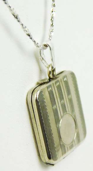 Early White Gold-Filled Locket & Sterling Chain